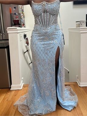 CRYSTAL NECKLINE BEADED GOWN - ANDREA & LEO